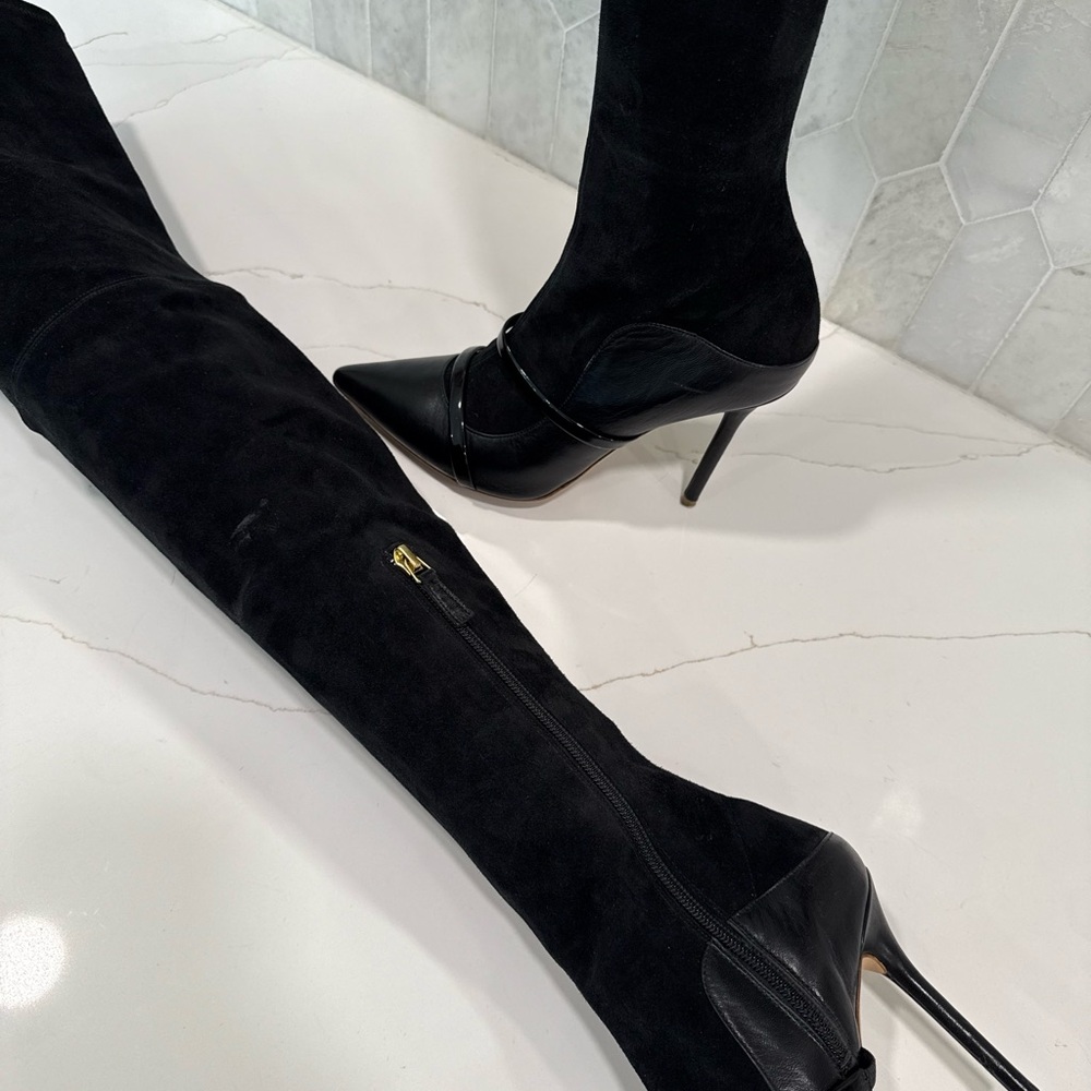 Malone Souliers Stretch Suede and Leather thigh high boots | size 37.5 US(7)